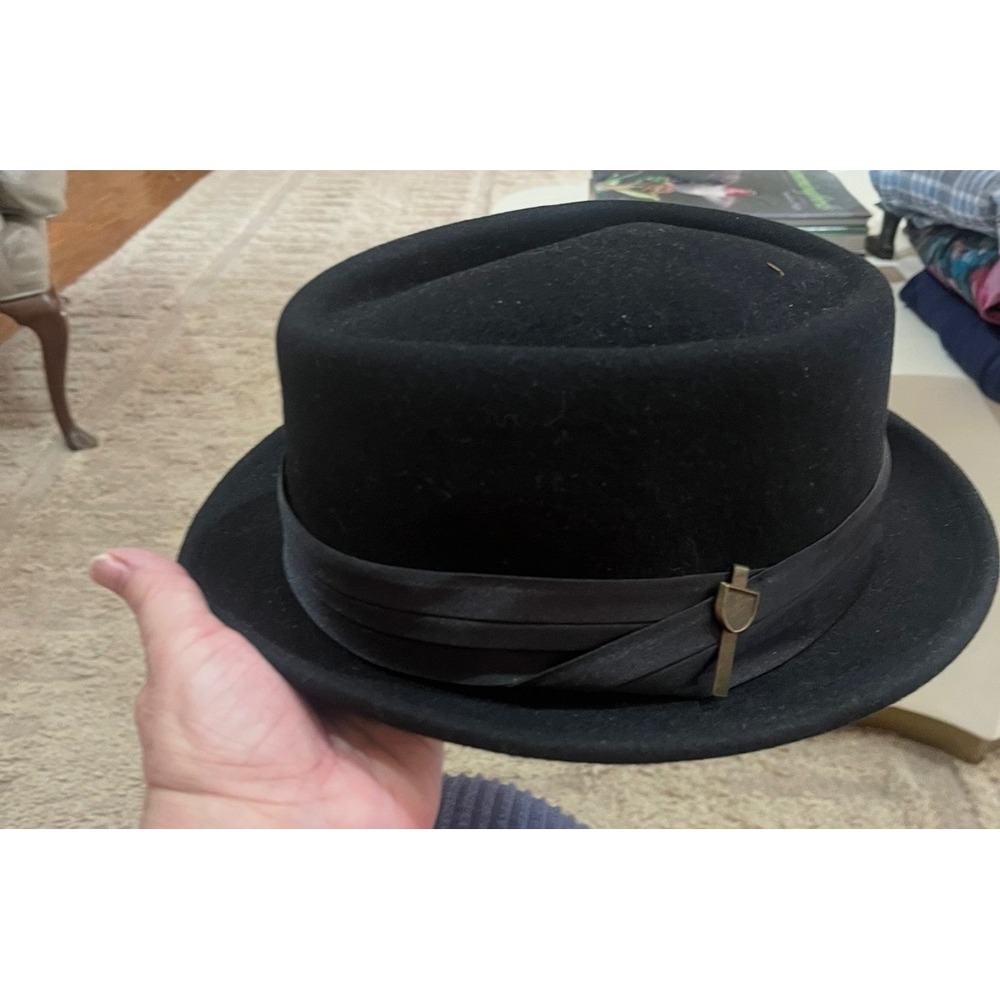 Brixton Gain Fedora Black Felt Short Brim Hat with Grosgrain Adjustable Men